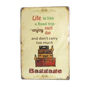 Vintage Style Metal Sign Wall Decor Image of Baggage by Jean Plout 12' x 8" 0836